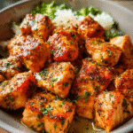 Cajun Baked Salmon Bites on a sheet pan