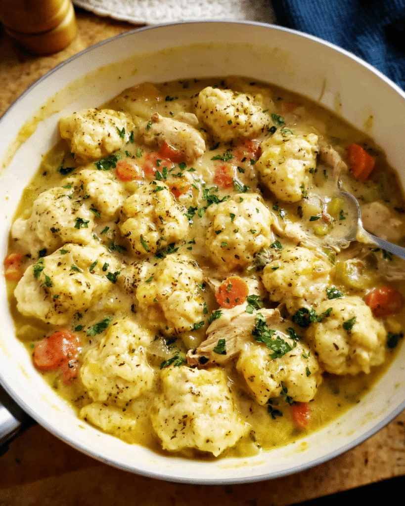 Chicken and dumplings in a creamy homemade sauce