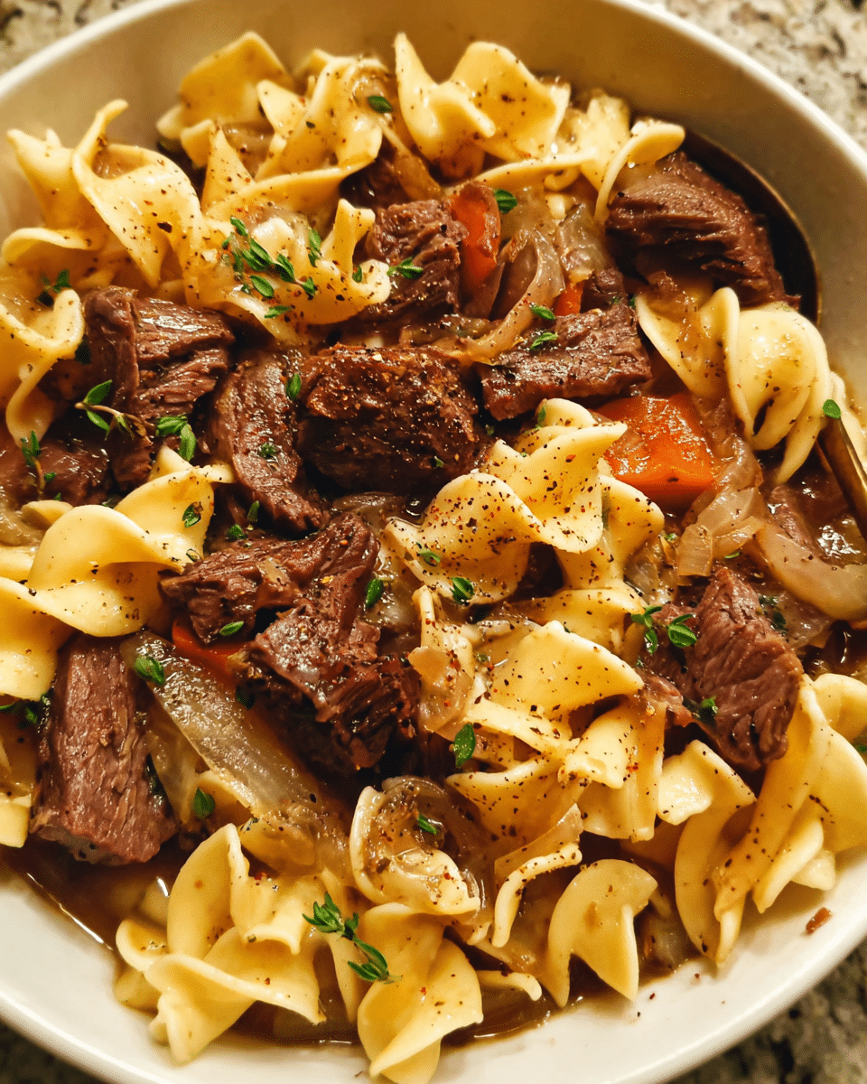 Grandma’s Beef and Noodles in a warm, comforting bowl