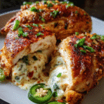 Creamy Jalapeno Popper Stuffed Chicken baked to perfection