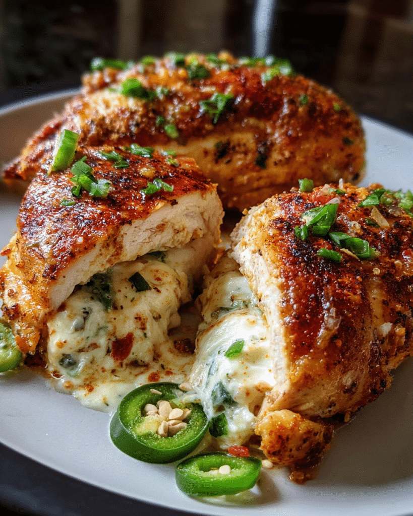 Creamy Jalapeno Popper Stuffed Chicken baked to perfection