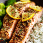 Lemon pepper salmon baked with fresh lemon slices