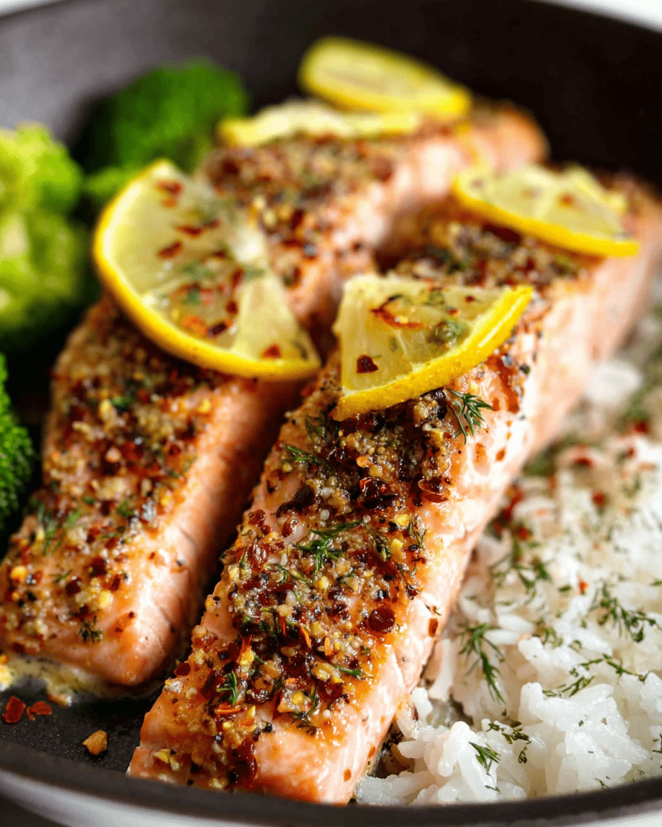Lemon pepper salmon baked with fresh lemon slices