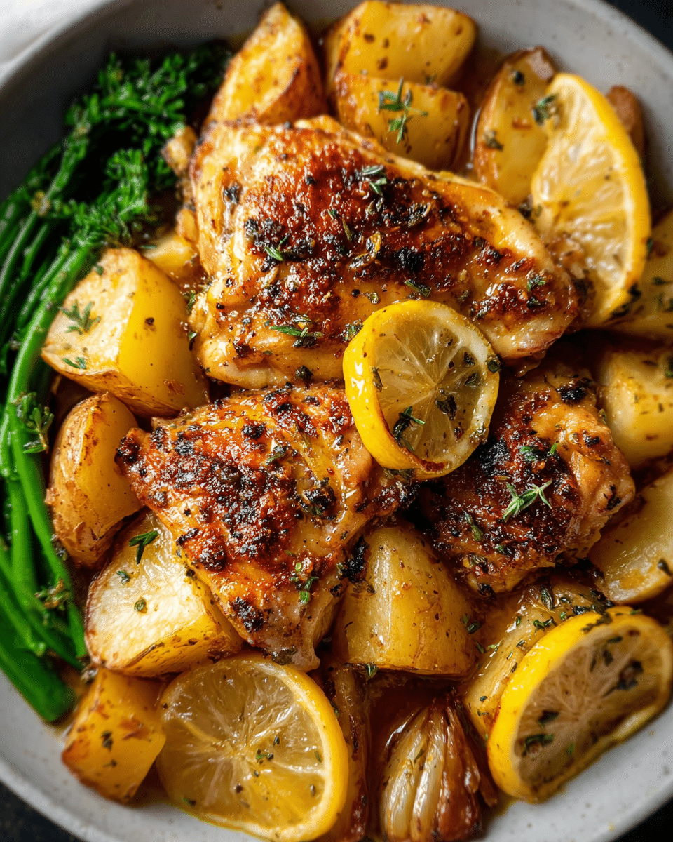 One-pan lemon garlic chicken with roasted potatoes