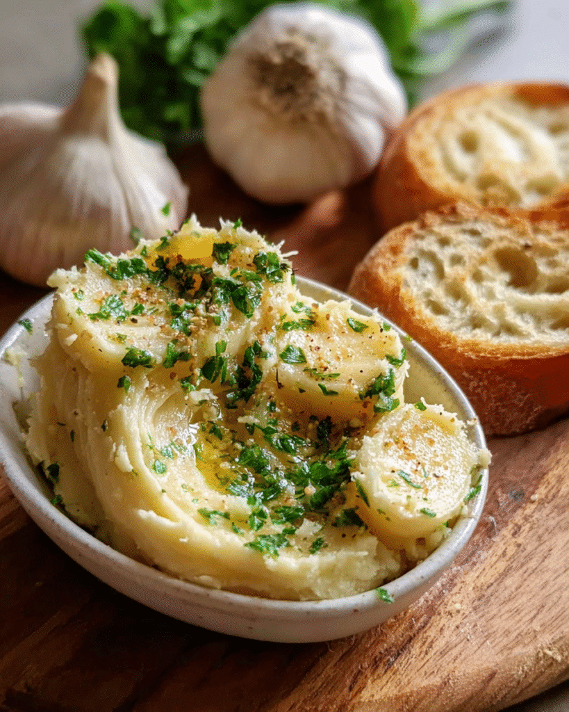 Roasted garlic butter blended with herbs and parmesan