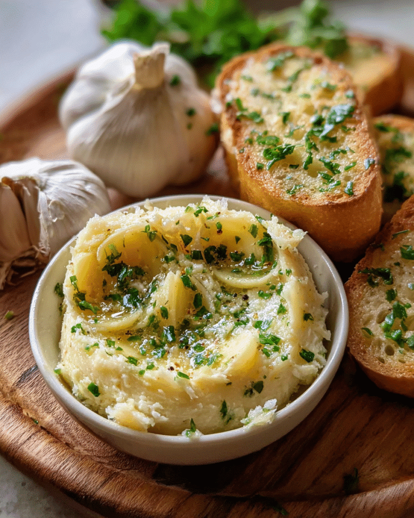 Roasted garlic butter blended with herbs and parmesan