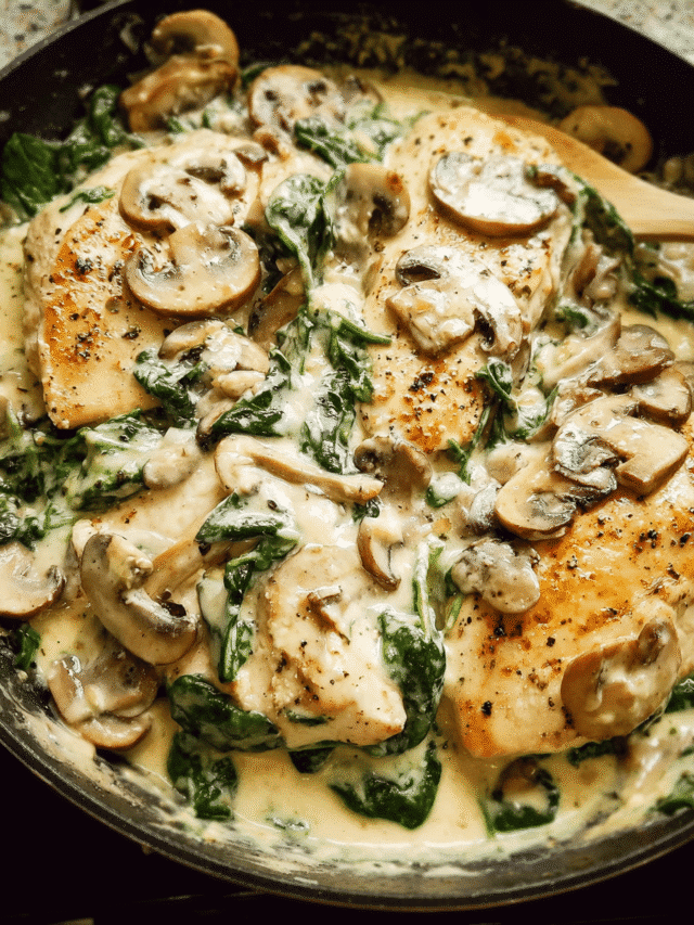 Creamy Parmesan Garlic Mushroom Chicken in skillet