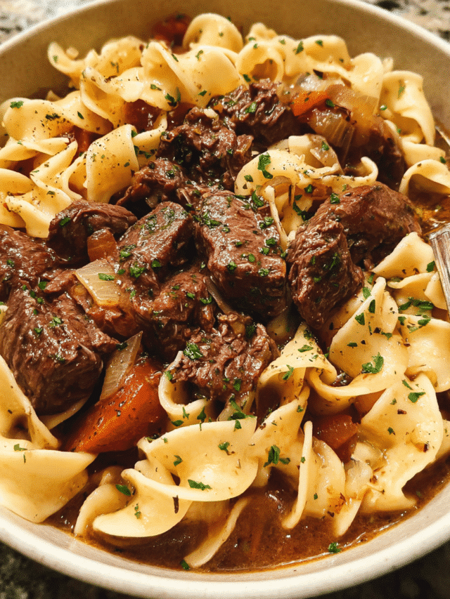 Grandma’s Beef and Noodles in a warm, comforting bowl