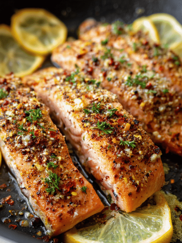 Lemon pepper salmon baked with fresh lemon slices
