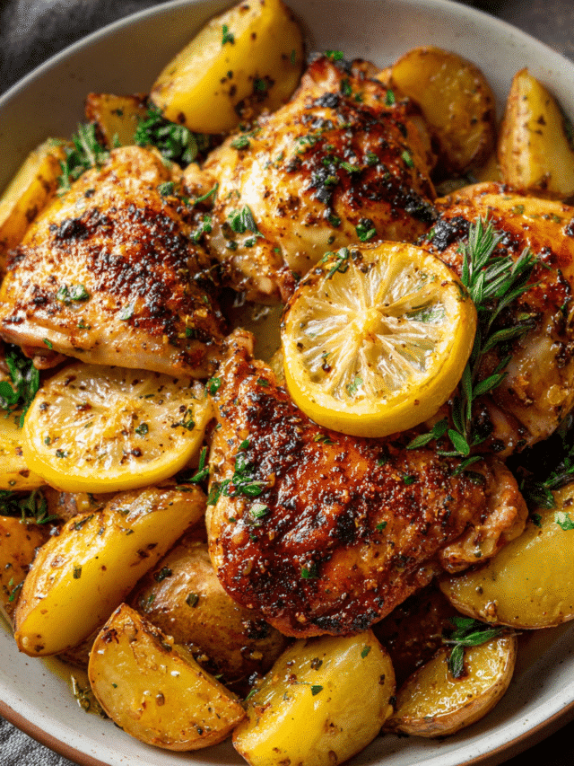 One-pan lemon garlic chicken with roasted potatoes
