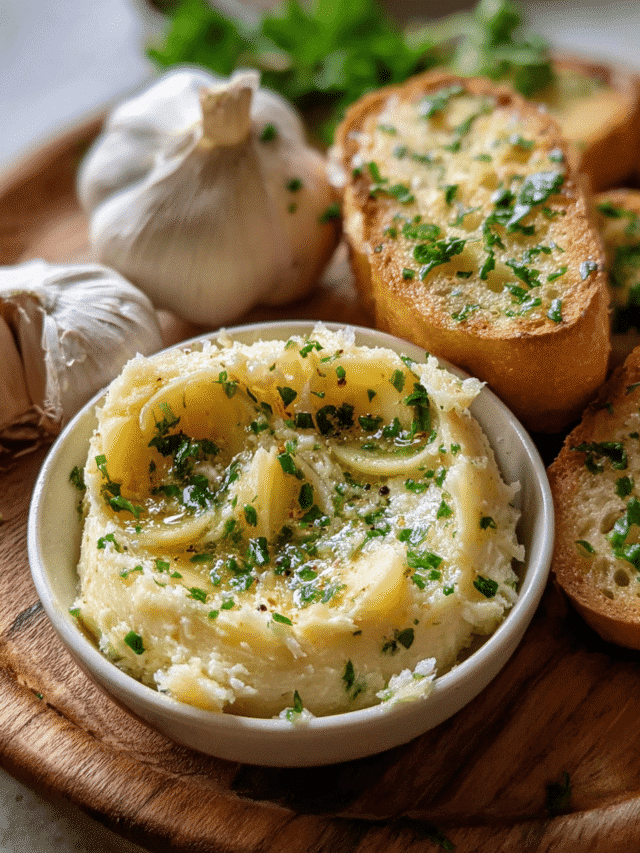 Roasted garlic butter blended with herbs and parmesan