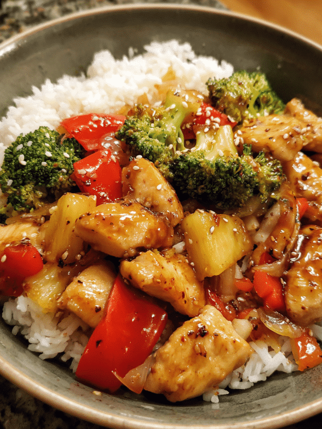 Teriyaki Chicken Stir Fry with broccoli and peppers in skillet