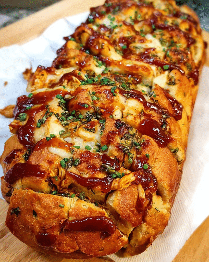 Vegan BBQ pull apart bread with cheesy layers in a loaf pan
