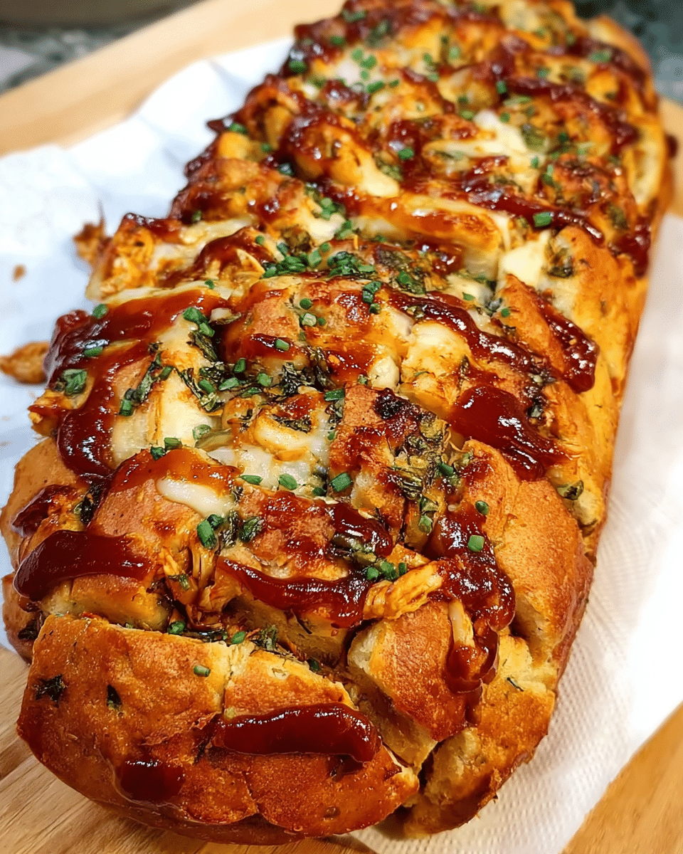 Vegan BBQ pull apart bread with cheesy layers in a loaf pan