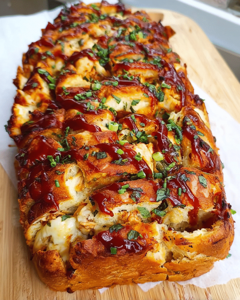 Vegan BBQ pull apart bread with cheesy layers in a loaf pan