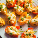Buffalo Chicken Stuffed Mini Peppers baked with creamy buffalo chicken filling