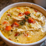 Bowl of creamy Cajun chicken and rice stew