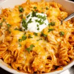 cheesy chicken enchilada pasta baked with melted cheese