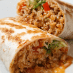 Cheesy chicken and rice burrito toasted golden