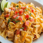 creamy Tex-Mex chicken pasta in skillet