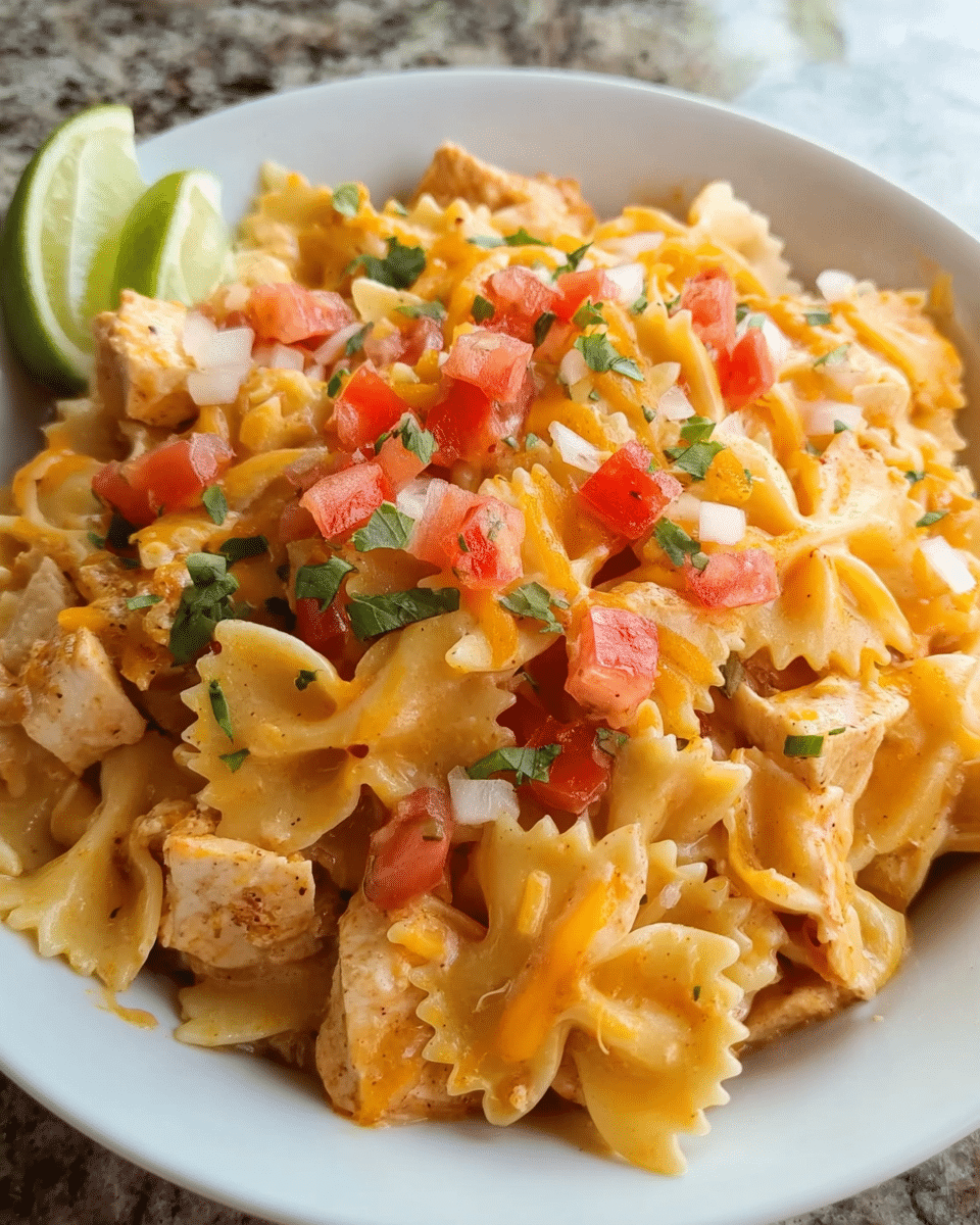 creamy Tex-Mex chicken pasta in skillet