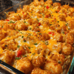 Cheesy chicken tater tot bake fresh from the oven