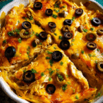 Cheesy Chicken Tortilla Pie baked with tortillas and melted cheese