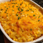 Cheesy chicken and corn casserole baked until golden