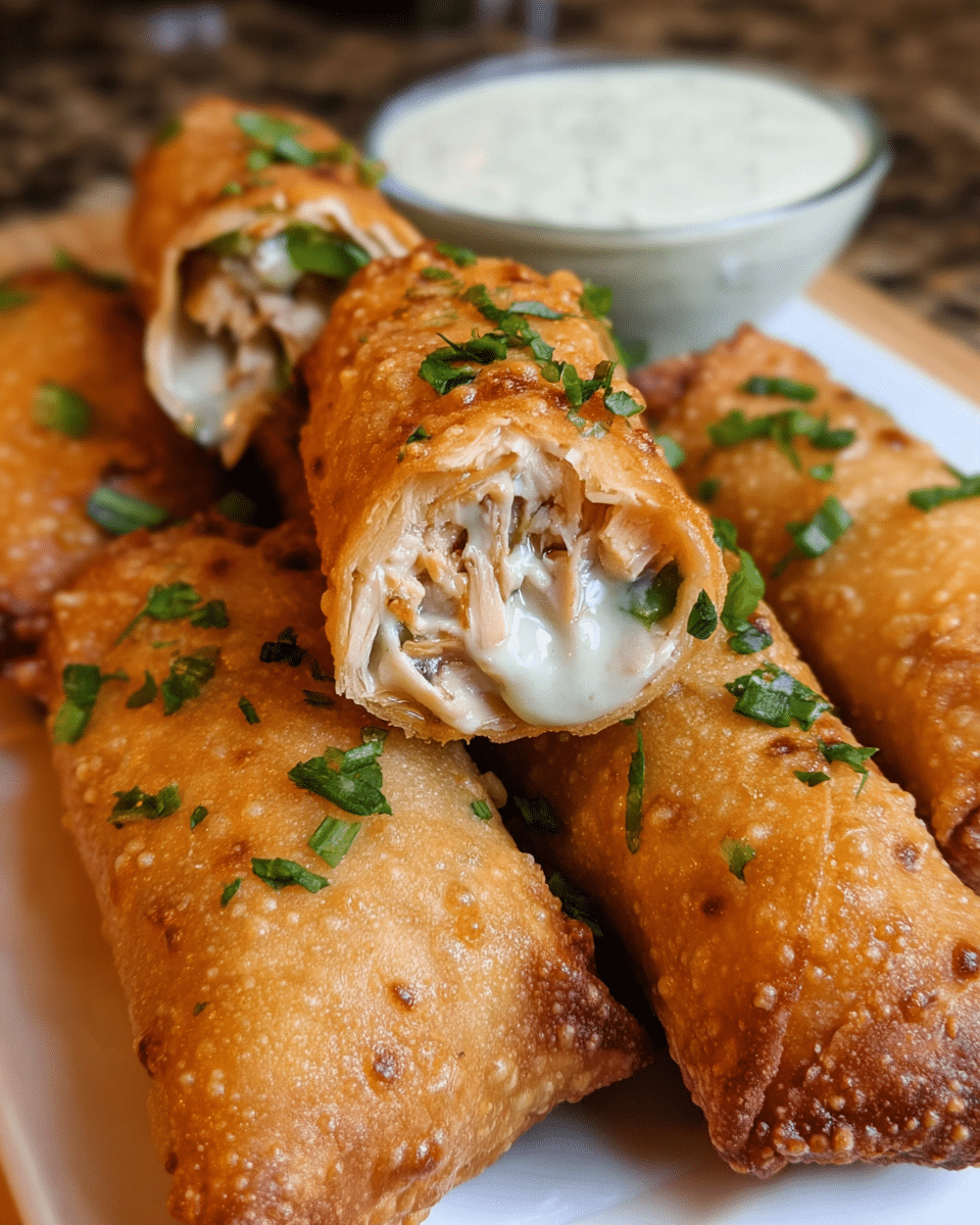 Cheesy jalapeno chicken rolls served with creamy jalapeño dipping sauce