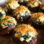 Cheesy Spinach Stuffed Mushrooms baked with creamy spinach filling and crispy topping.