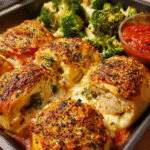 Chicken Alfredo Pizza Rolls baked golden with broccoli and creamy sauce