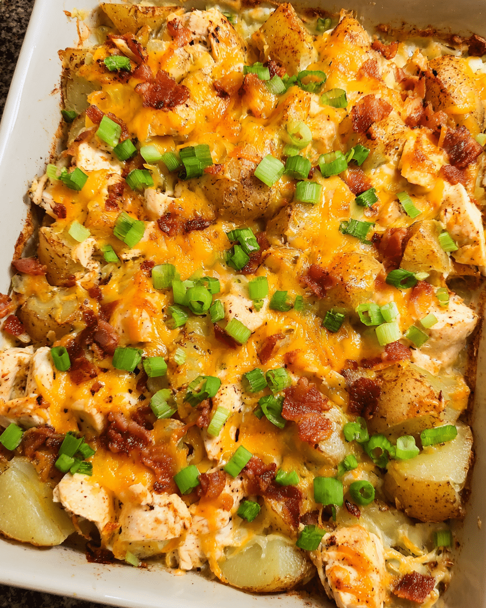 Chicken bacon ranch potato bake fresh from the oven