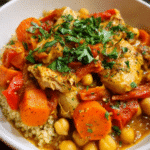 bowl of chicken and chickpea Mediterranean-style stew