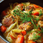 Chicken and fennel stew with tender vegetables