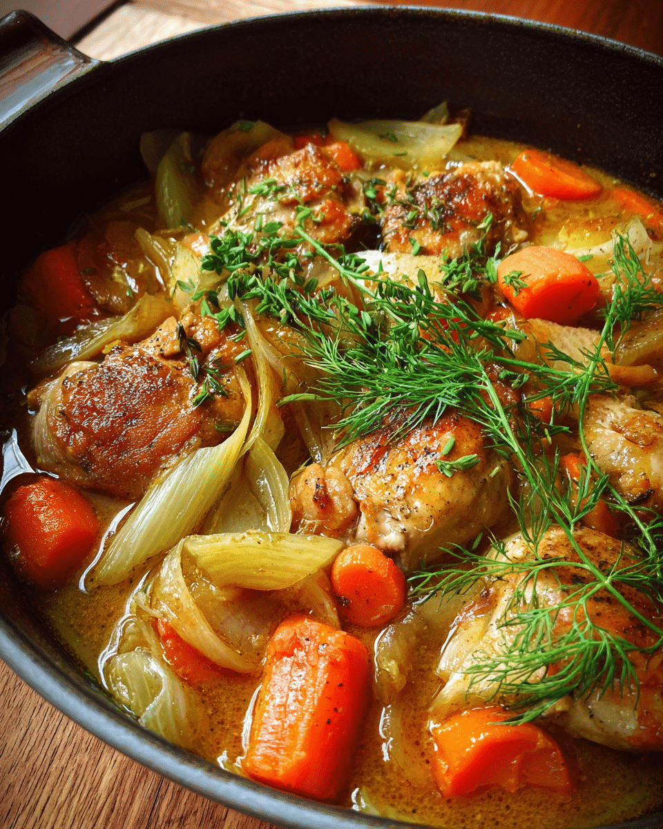 Chicken and fennel stew with tender vegetables