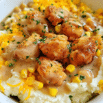 Chicken mashed potato bowls with gravy and corn