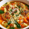 bowl of chicken meatball pasta and vegetable soup