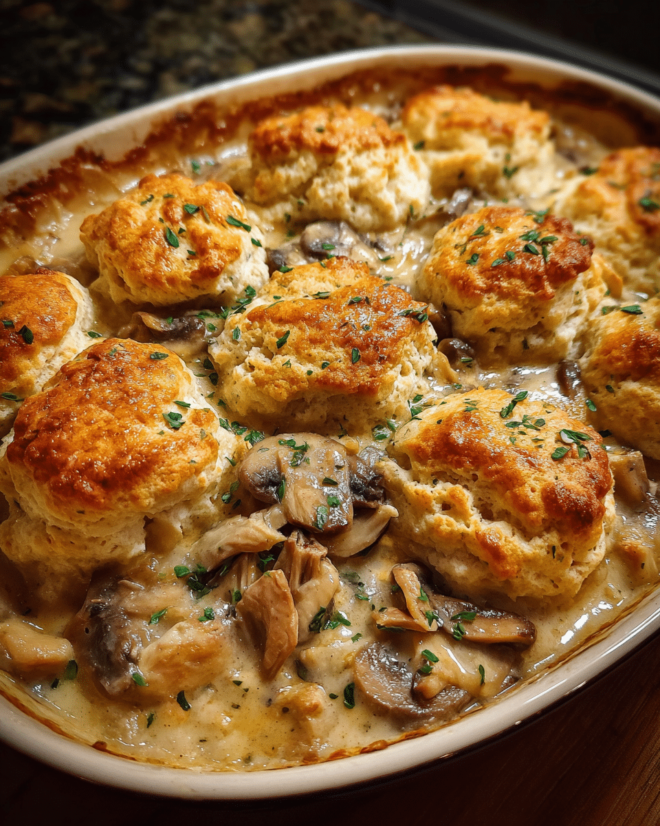 Chicken & Mushroom Cobbler with golden topping