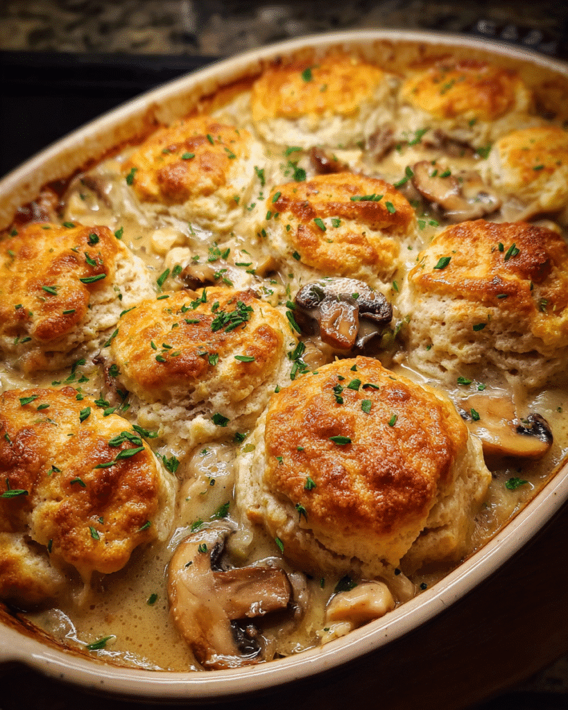 Chicken & Mushroom Cobbler with golden topping