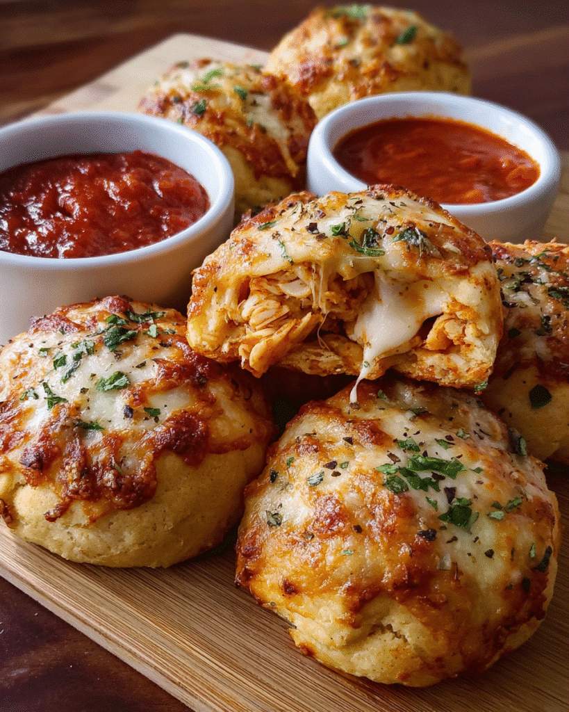 Chicken Parmesan Biscuit Bombs baked golden and cheesy