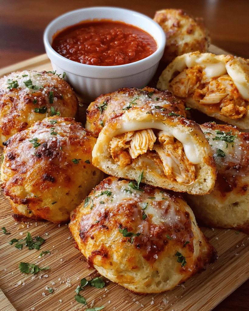 Chicken Parmesan Biscuit Bombs baked golden and cheesy