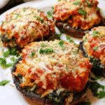 Chicken Parmesan Stuffed Mushrooms baked with cheese and marinara