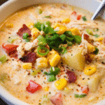 Chicken roasted corn stew served creamy and hot