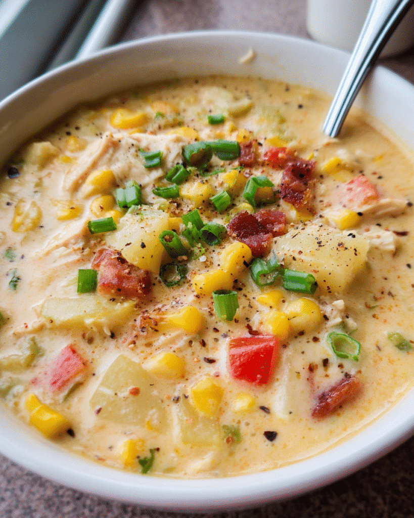 Chicken roasted corn stew served creamy and hot