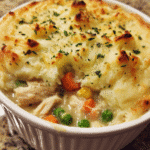 Chicken Shepherd's Pie baked with mashed potato topping