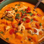 Chicken sweet potato soup with coconut milk and chipotle peppers