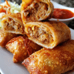 Crispy Chicken Taco Egg Rolls served with dips
