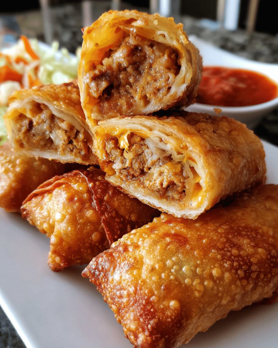 Crispy Chicken Taco Egg Rolls served with dips