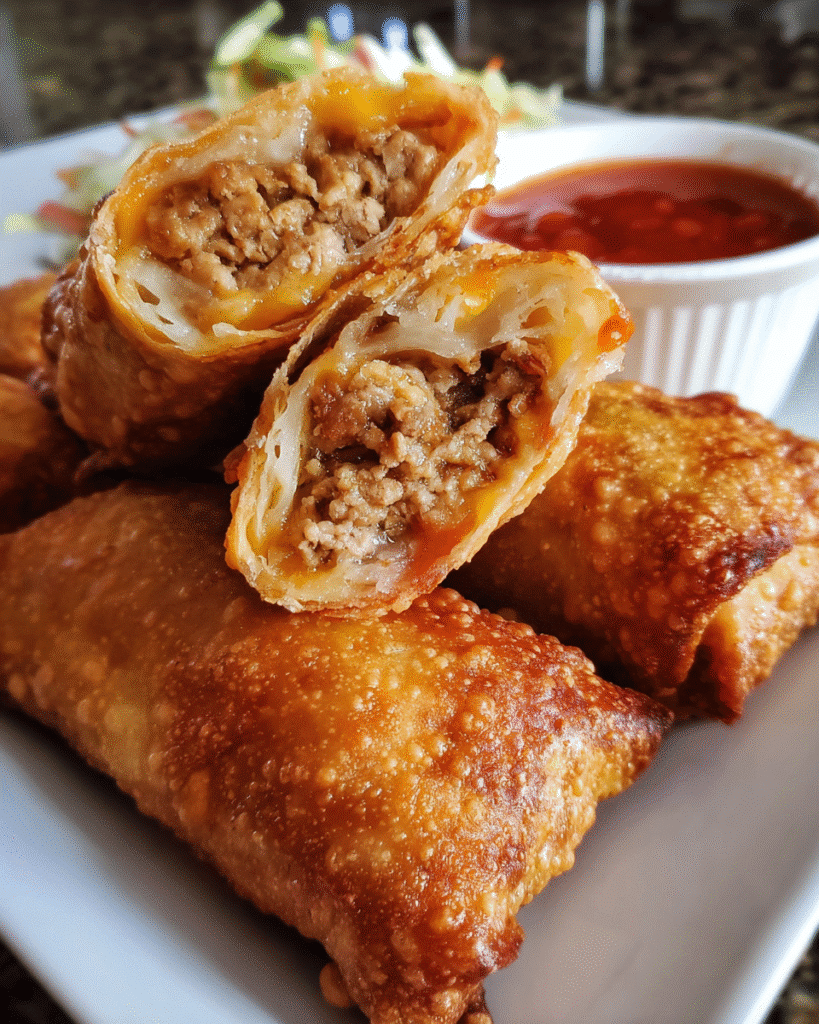 Crispy Chicken Taco Egg Rolls served with dips
