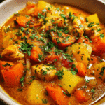 Chicken and butternut squash stew in a bowl